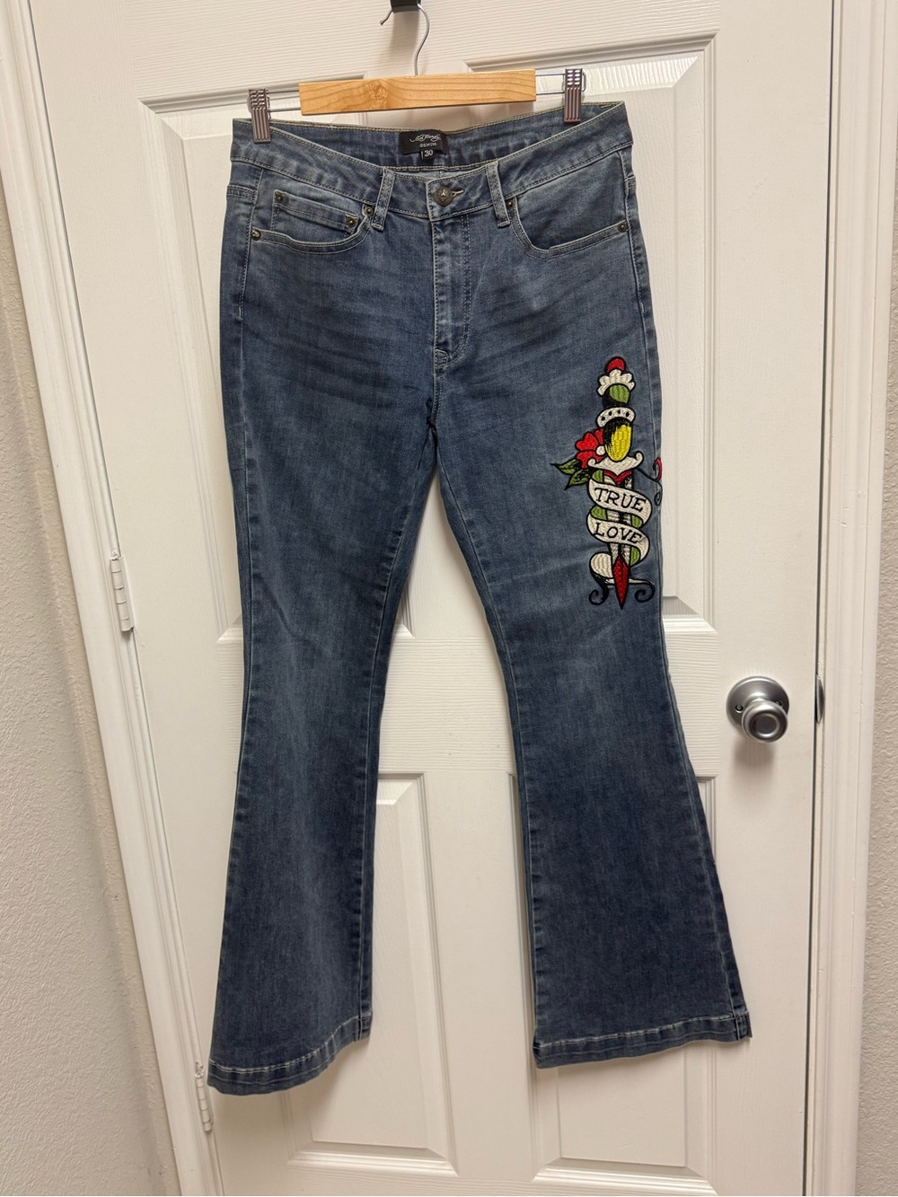 Ed Hardy Stitched and Painted Flare Jeans